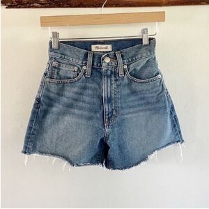 Madewell Super High Rise Denim Shorts A-Line Raw Hem Blue Jean Size 23